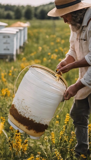 Photo golden elixir the beekeepers jar of honey