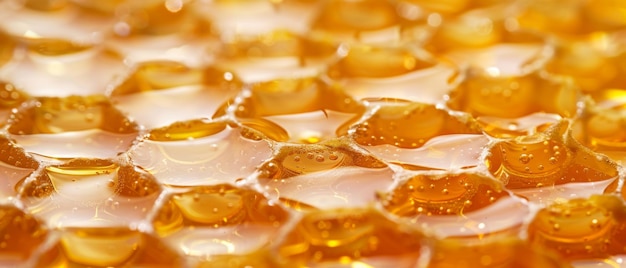 Золотой эликсир Близкий взгляд на абстрактные макро медовые пузырьки в ярком янтарном цвете