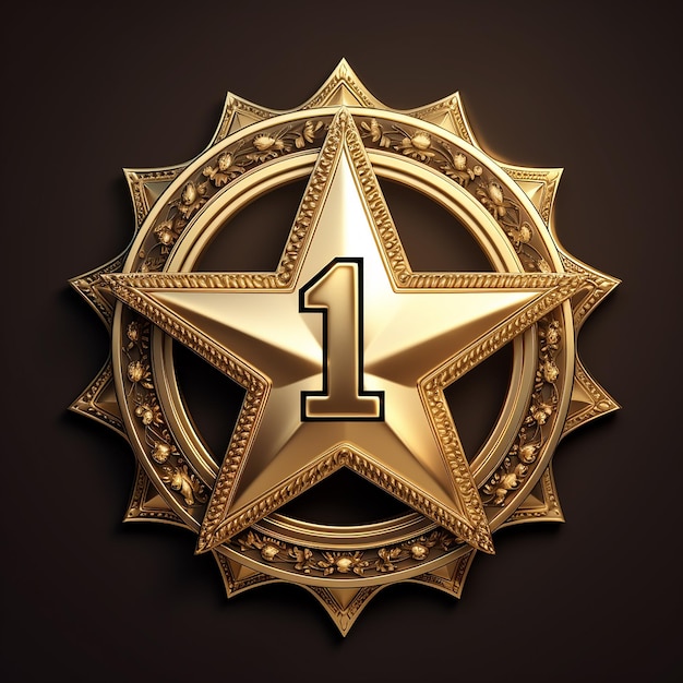 Golden Emblem Number One Star Label in Opulent Golden Color
