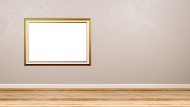 Golden Empty Picture Frame at the Wall