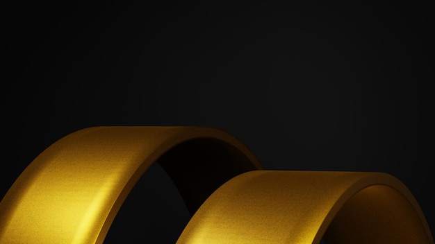 Golden empty platform for product showcase, 3d rendering gold ring podium mockup or pedestal display