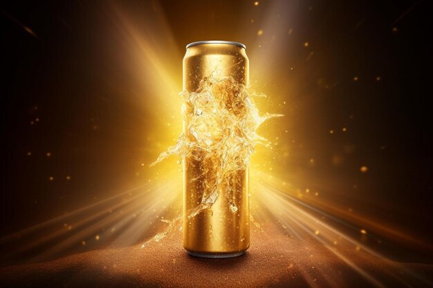 Photo golden energy drink under spotlight beverage cold drink