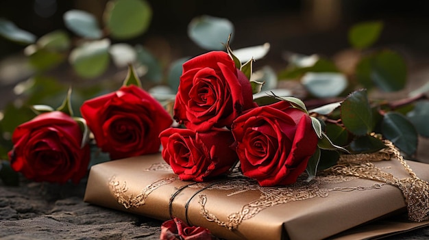 A Golden envelope with red roses Valentine39s day background