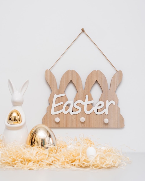 Golden ester bunny decor holiday concept