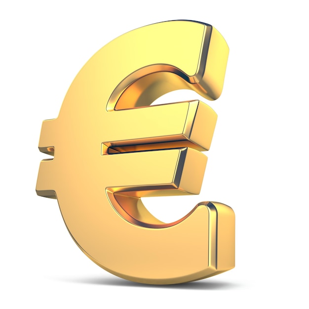 Golden euro currency sign on white isolated background. 3d