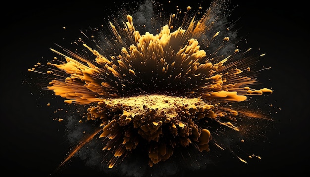 Photo golden explosion on black background.