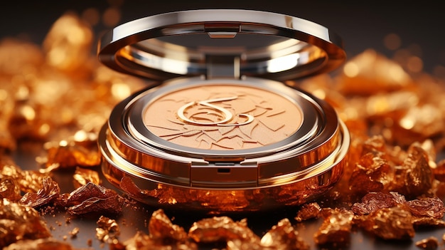 Golden face powder makeup product cosmetic background