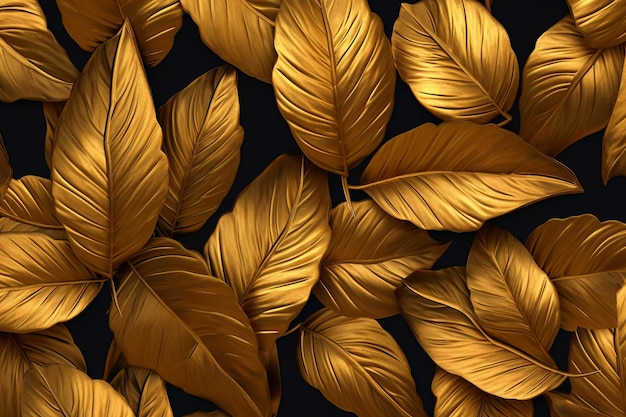 Golden feathers on a black background