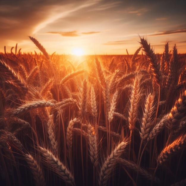 小麦の金色の畑と日没