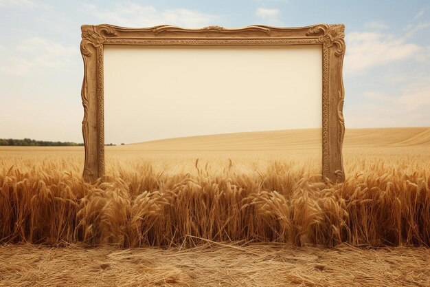 Photo a golden field with a frame that says 