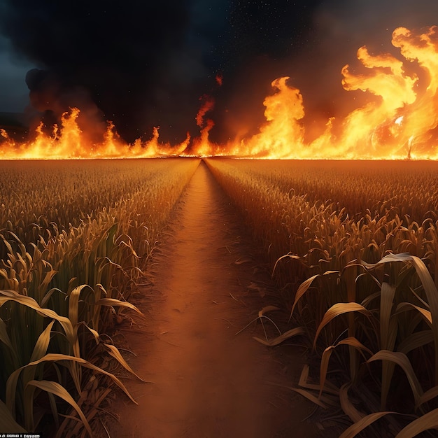 The golden fields of corn are now a sea of flames ai