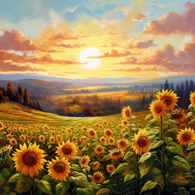 Golden fields of sunflowers