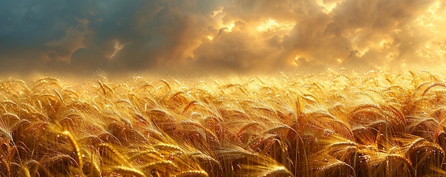 Foto campi d'oro di grano che oscillano un mare argento d'oro sullo sfondo