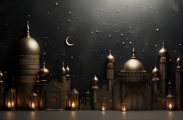 golden figure of a mosque on a black background
