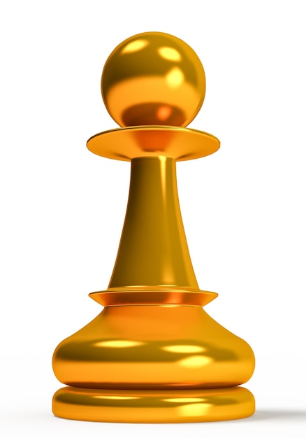 Golden figure of pawn on a white background