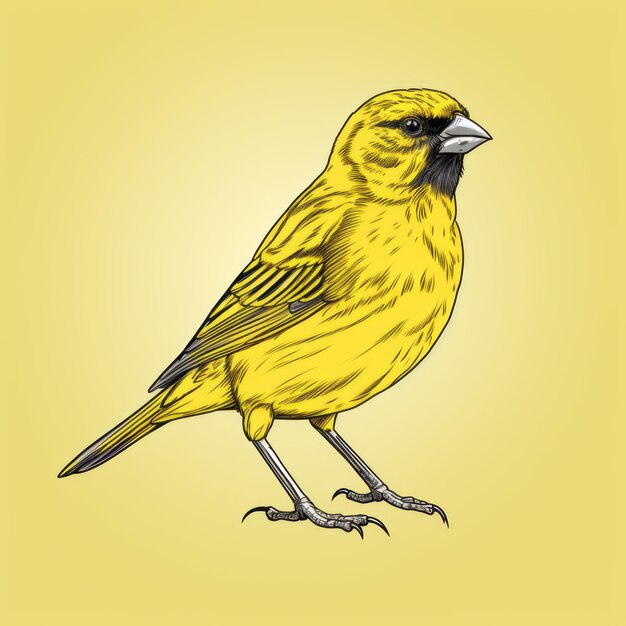 Photo golden firth bird sketch illustration on yellow