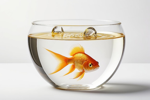 Photo a golden fish in a bowl against white background