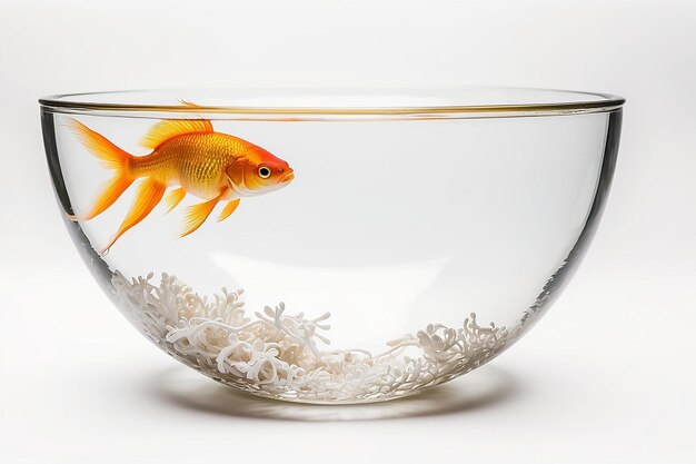 Photo a golden fish in a bowl against white background