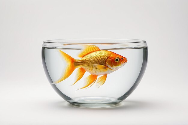 Photo a golden fish in a bowl against white background