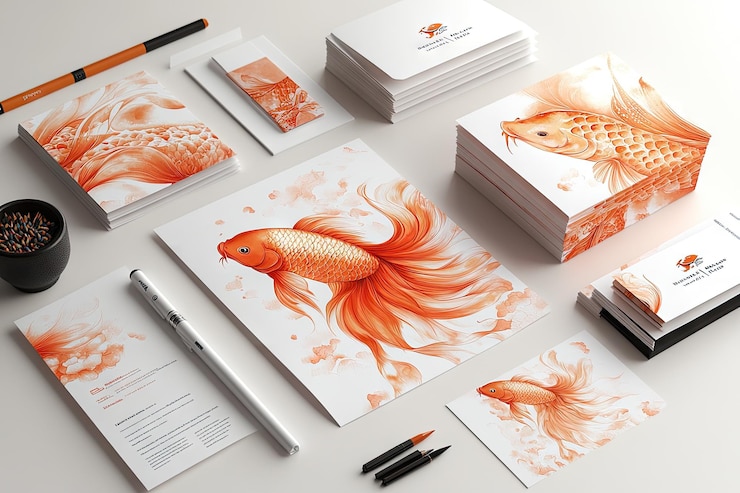 Photo golden fish stationery branding design