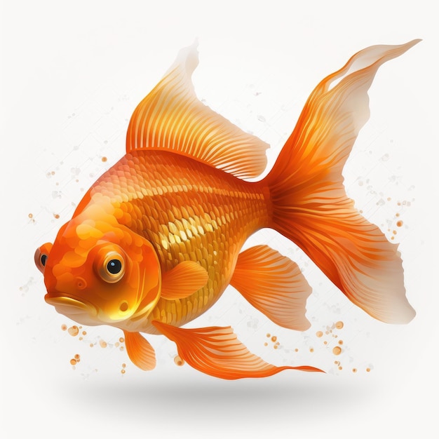 Golden Fish Swimming in Clear Water on White Background