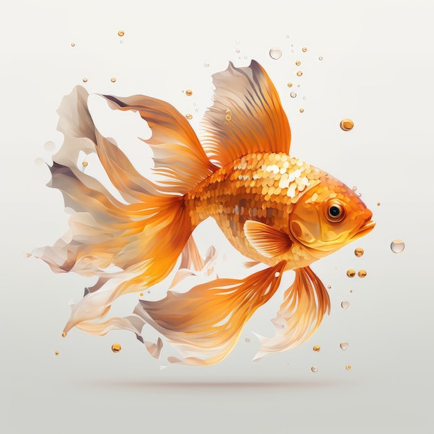 Golden Fish Swimming in a Clear White Background