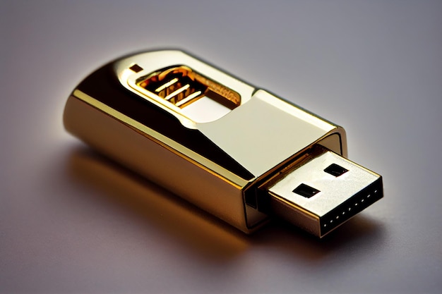 Golden flash drive close-up afbeelding Generatieve AI