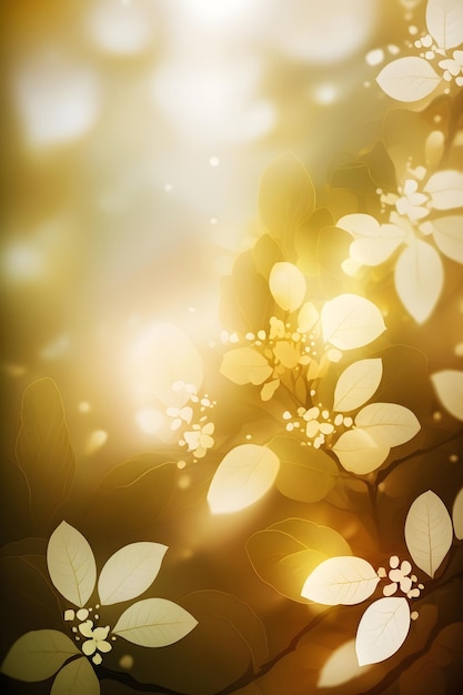 Golden floral background with spring tender leaves space for text Generative AI 3