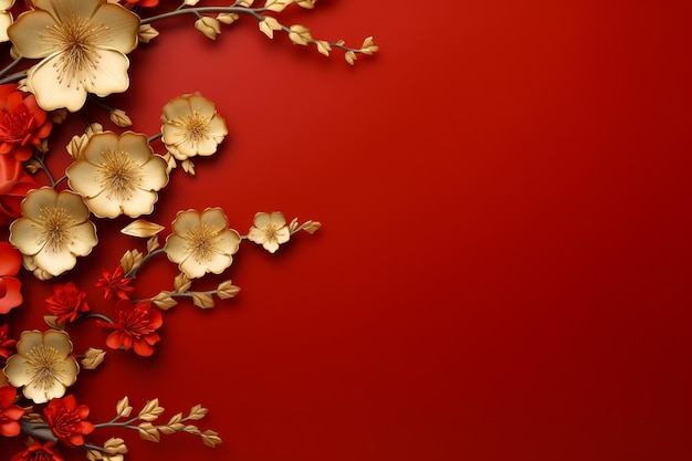 A golden floral border a chinese new year image in red and gold