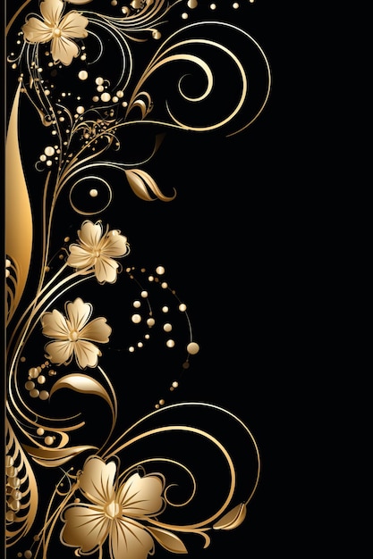 golden floral design on a black background