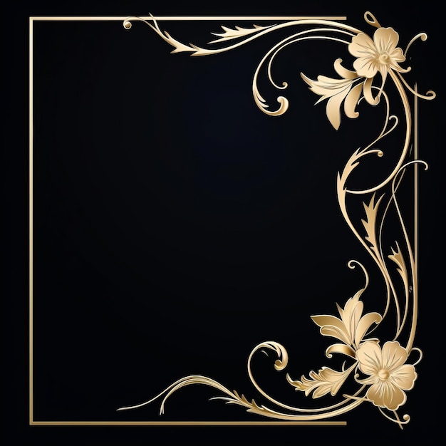 золотая цветочная рамка на черном фоне
