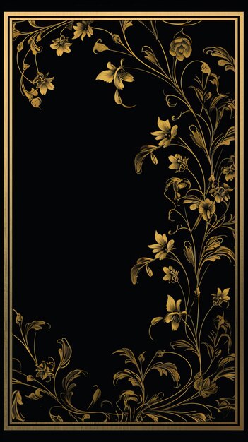 golden floral frame on black background