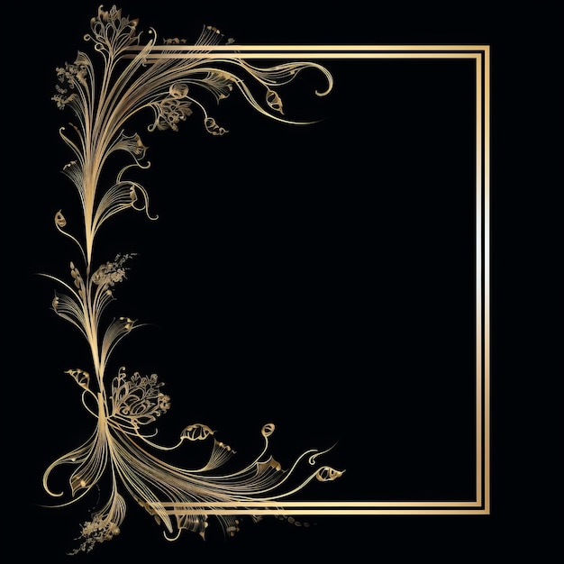 Photo golden floral frame on black background