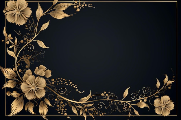 Photo golden floral frame on black background