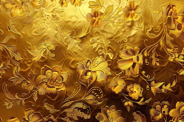 Golden floral ornament brocade textile pattern