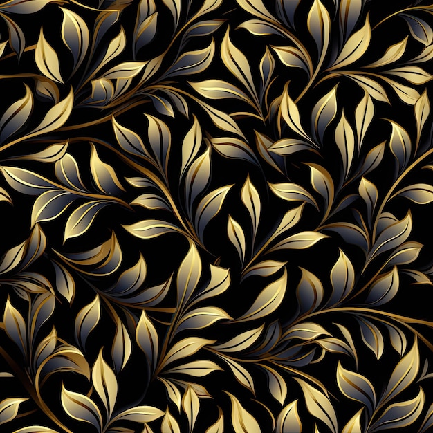 검은색 바탕에 키리가미 스타일의 황금색 꽃 포도나무 패턴