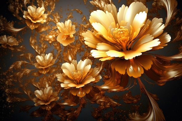 Golden flowers in full bloom with particlesai technology AI Generated