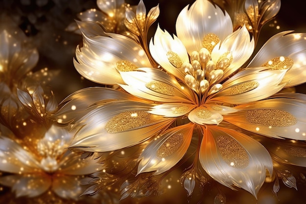 Golden flowers in full bloom with particlesai technology AI Generated