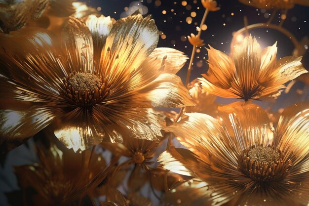 Golden flowers in full bloom with particlesai technology ai generated