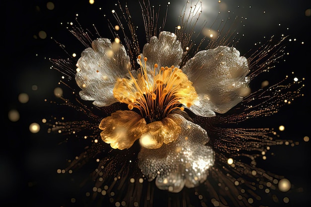 Golden flowers in full bloom with particlesAI technology generated image