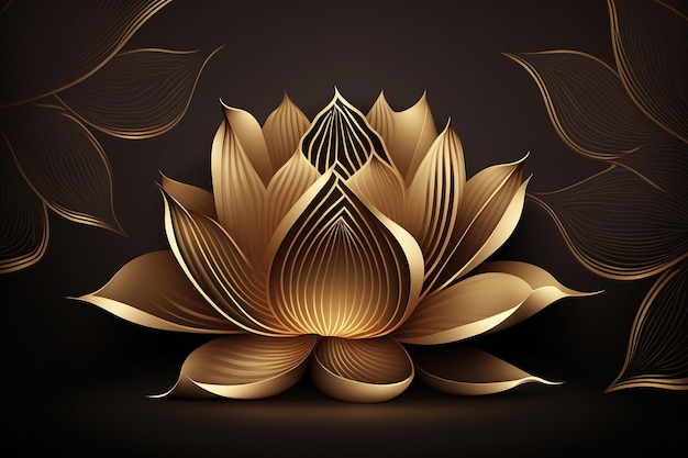 Golden flowers lily Beautiful minimalistic print for your decor for postcard congratulations and poster Generative AI