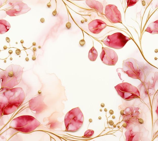 Photo golden flowers with pink leaves on a light background