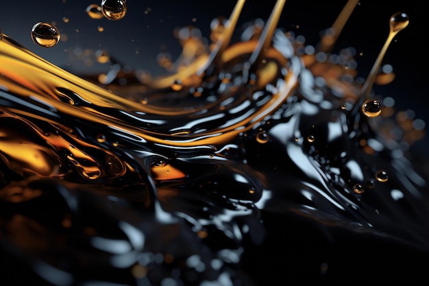 Photo golden fluid in dark environment dim light sharp focus shallow dof