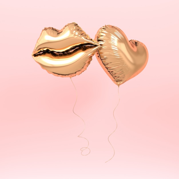 Golden foil balloons isolated on pink render