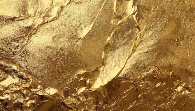 Золотая фольга скрученная Золотая текстура фона Текстурированная поверхность, покрытая золотым листом