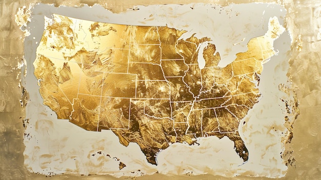Photo golden foil texture map of the united states with white accents