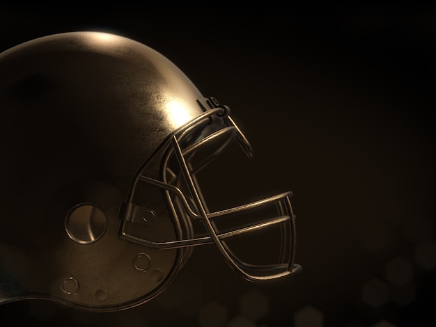 Golden football helmet isolate on dark background
