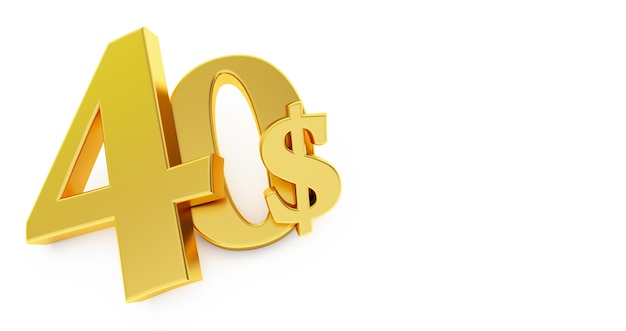 Golden forty dollar sign isolated