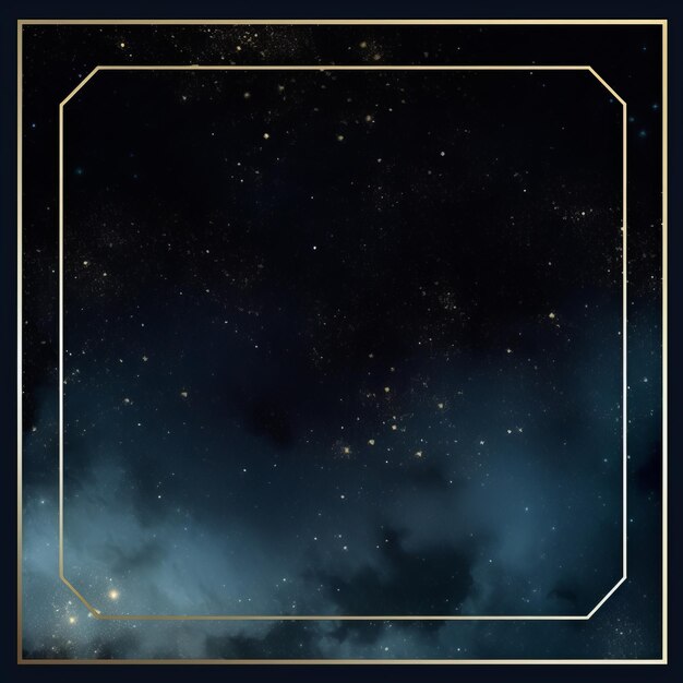 Golden frame on a black background with stars in the sky