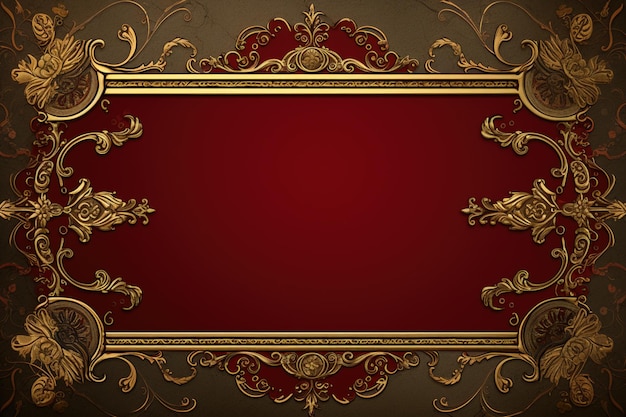 Golden Frame Design on red with copy space